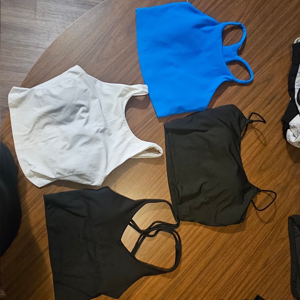 Set of Four Crop Tops in Black, White, and Blue